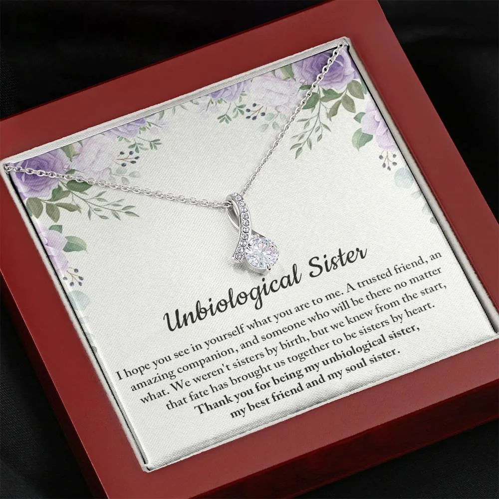 Unbiological Sister Petite Ribbon Necklace, Soul Sister Gift, Best Friend Gift