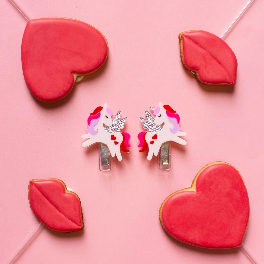 Unicorn Valentine's Red/Pink Alligator Clips - VAL