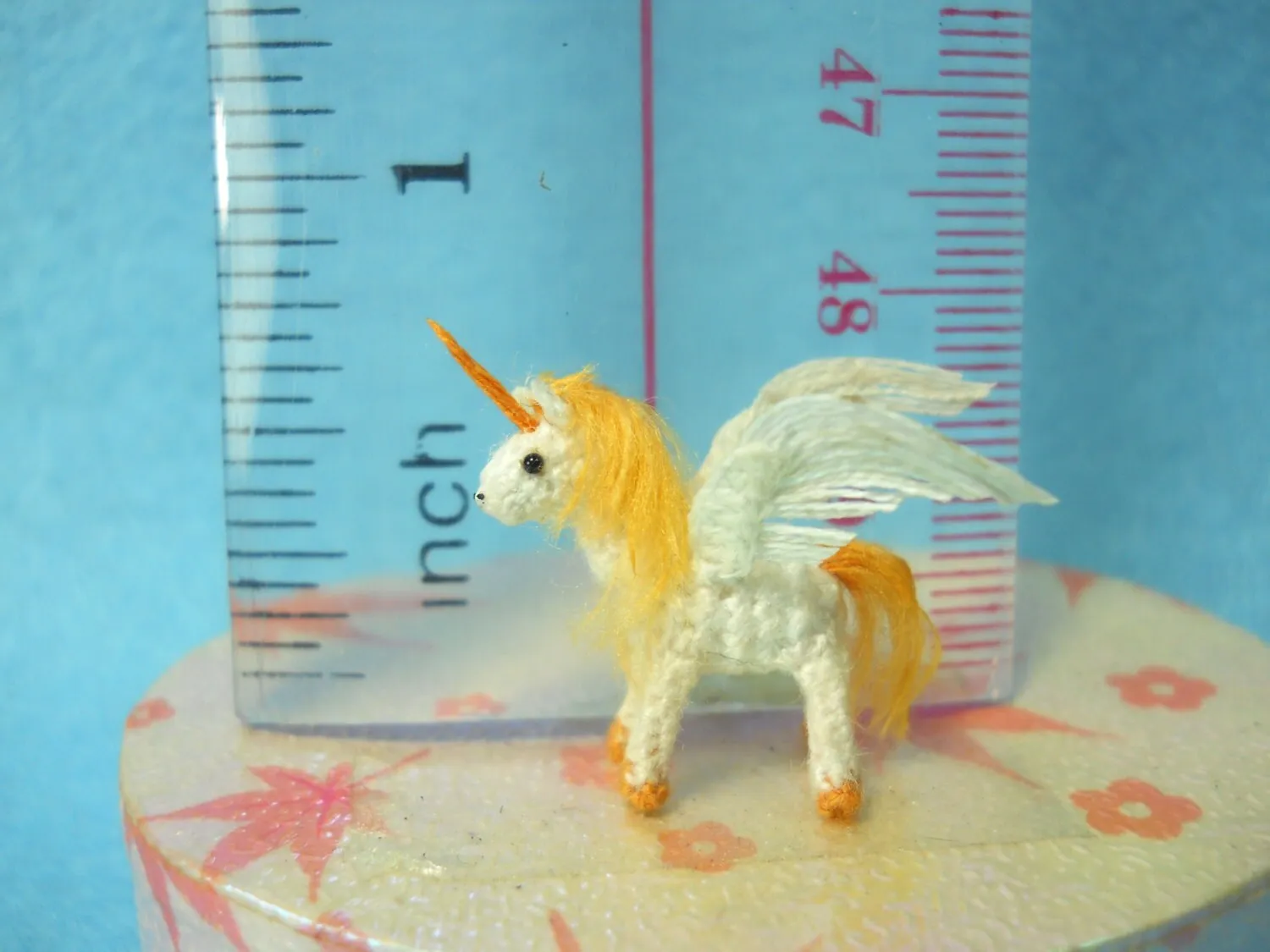 Unicorn Winged, Pegasus - Micro Dollhouse Miniature Crochet Tiny Stuff Animal - Made To Order