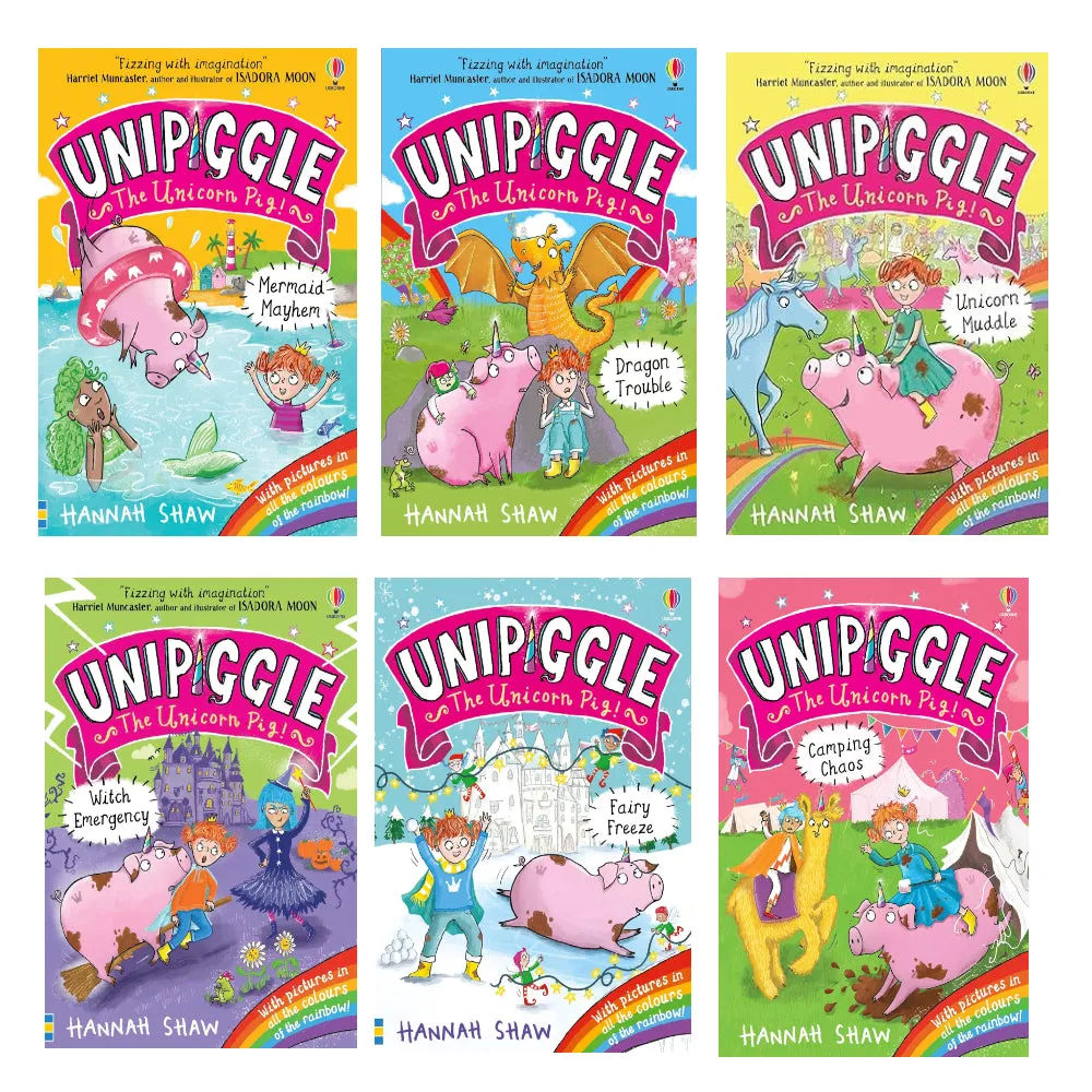 Unipiggle the Unicorn Pig Series 6 Books Collection Set by Hannah Shaw (Unicorn Muddle, Dragon Trouble, Mermaid Mayhem, Witch Emergency, Camping Chaos & Fairy Freeze)