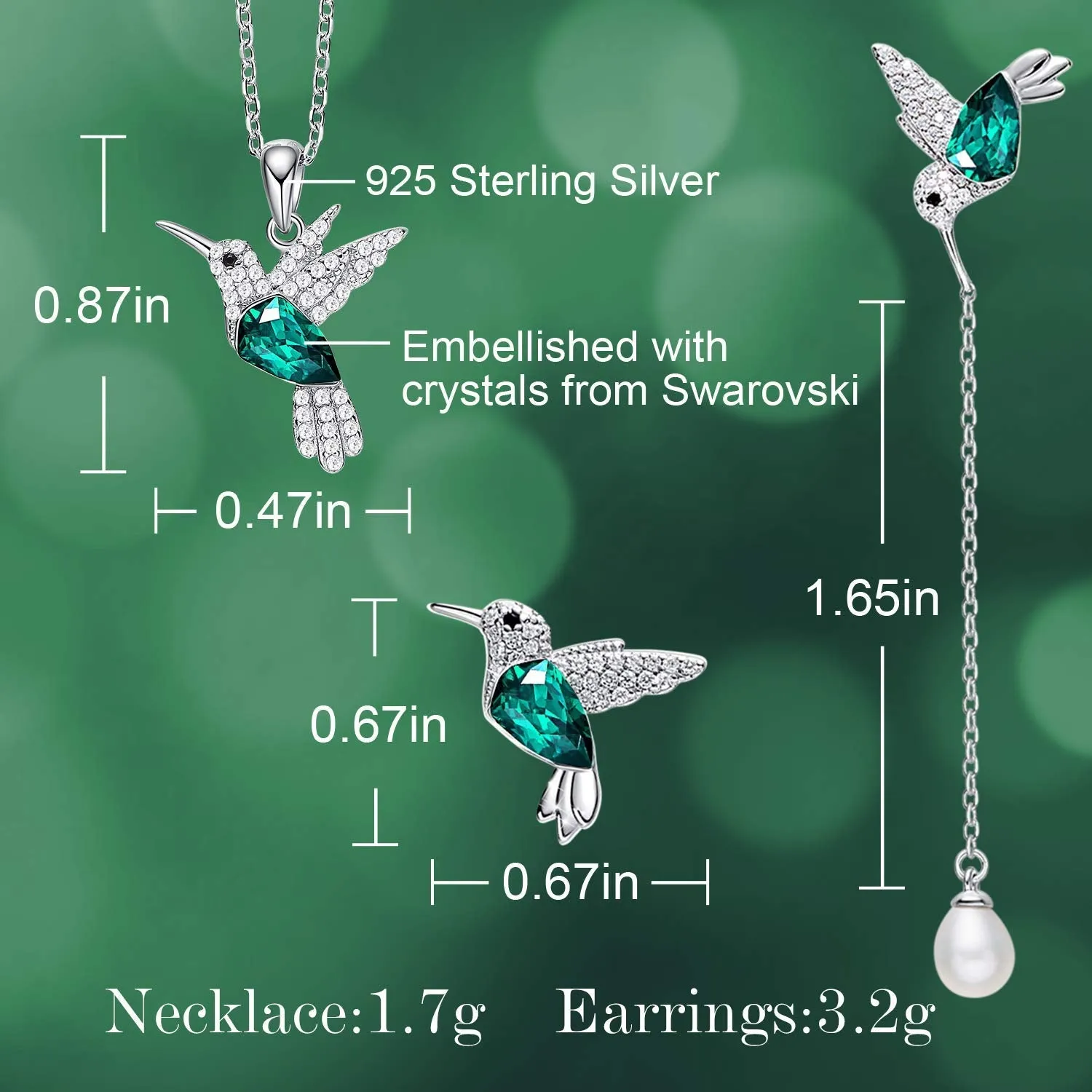 Valentine Hummingbird Jewelry Sets Gift for Women