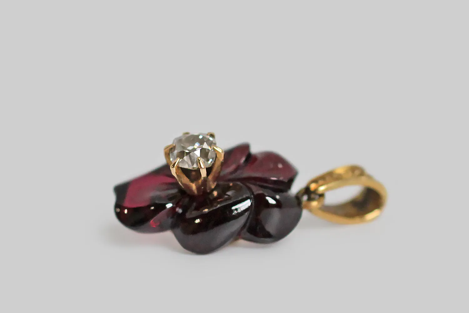 Victorian Carved Garnet Pansy Pendant