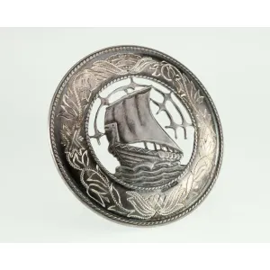 Viking Ship Round Brooch Sterling Silver 18.2 grams