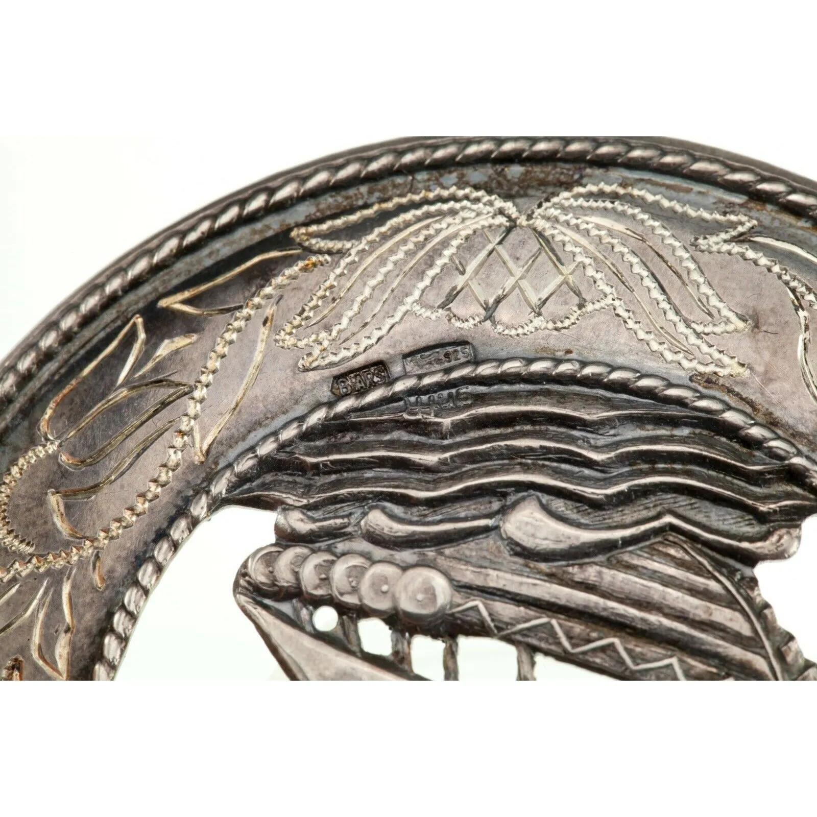 Viking Ship Round Brooch Sterling Silver 18.2 grams
