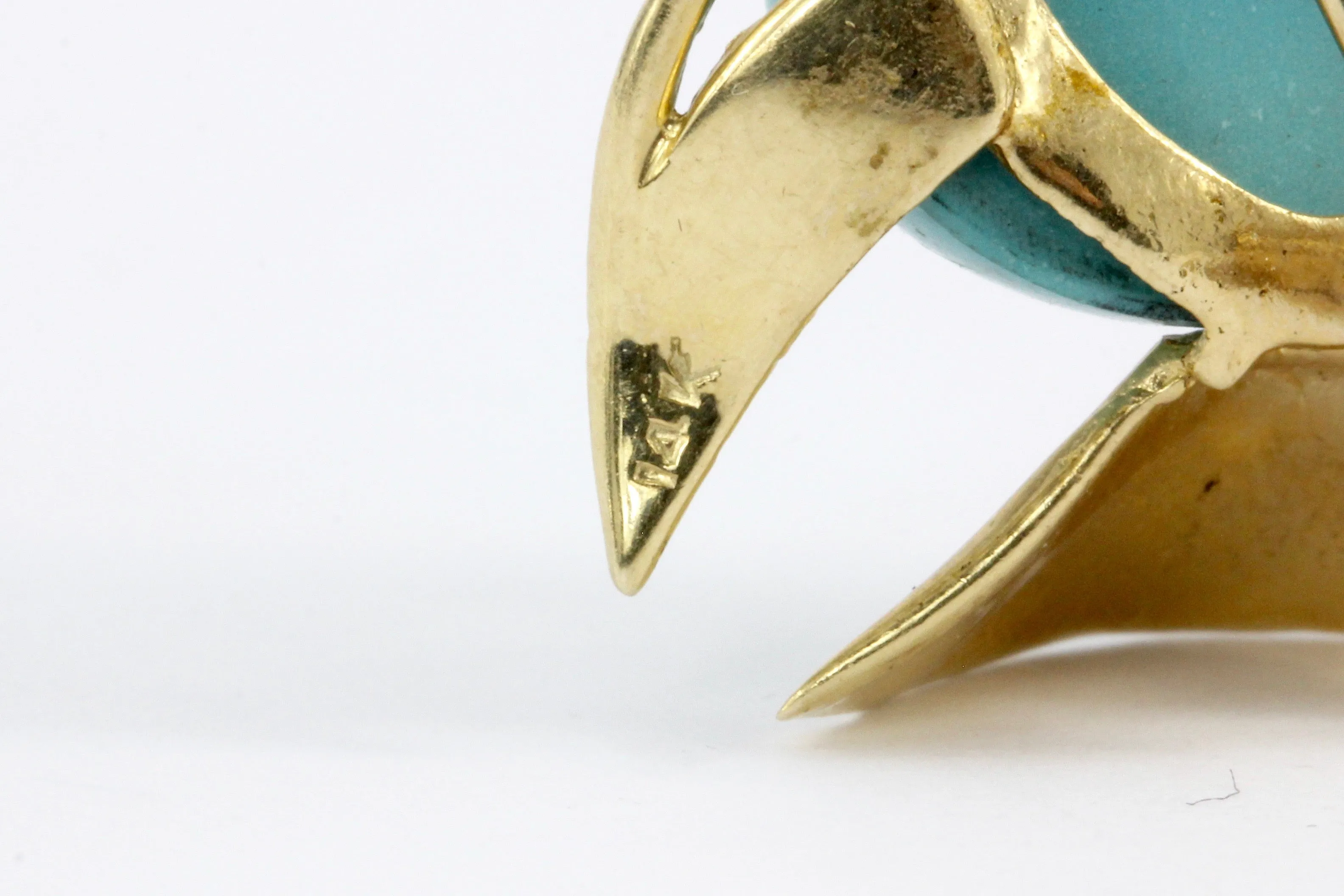 Vintage 14K Yellow Gold Turquoise Bird Pin