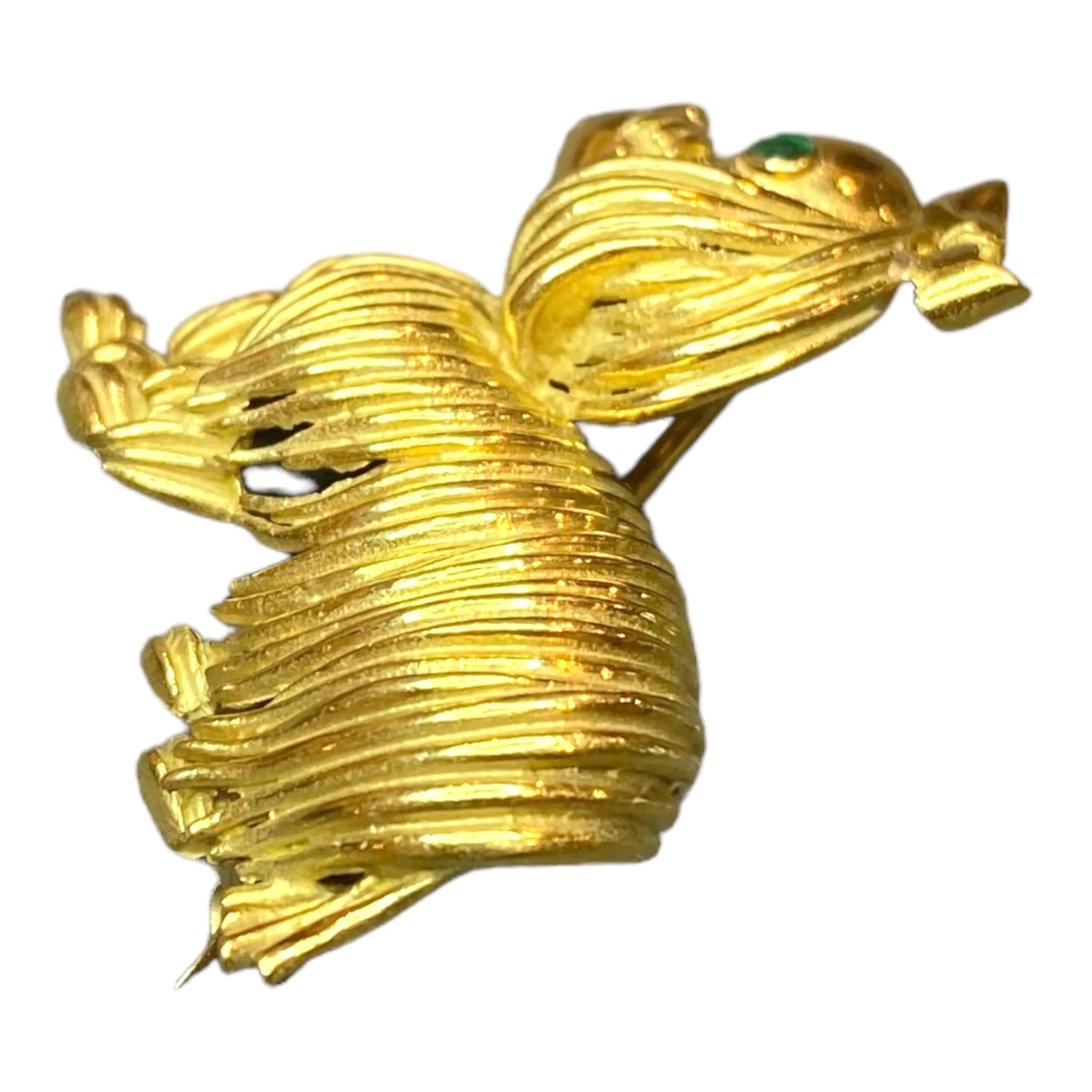 Vintage 18K Yellow Gold Dog Brooch