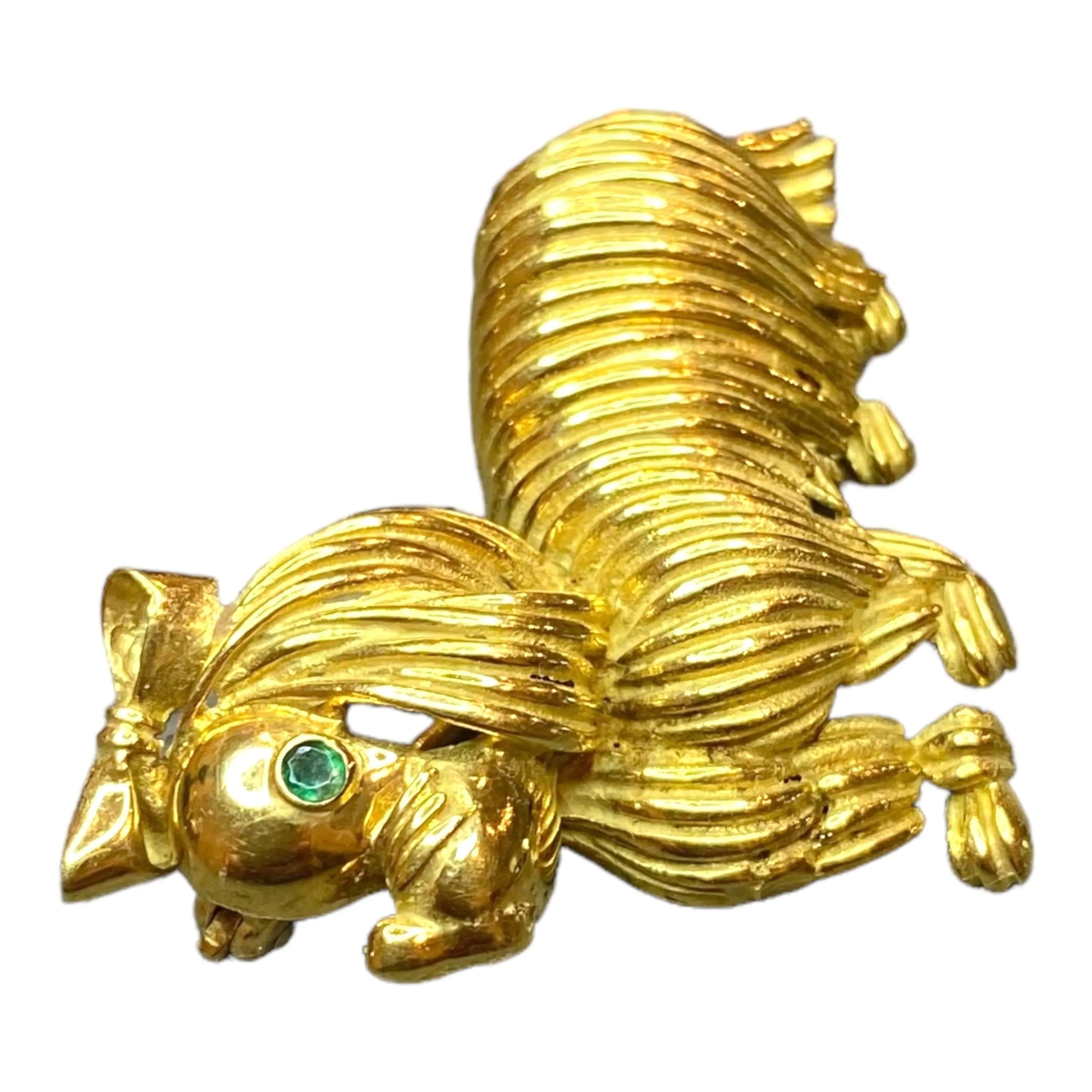 Vintage 18K Yellow Gold Dog Brooch