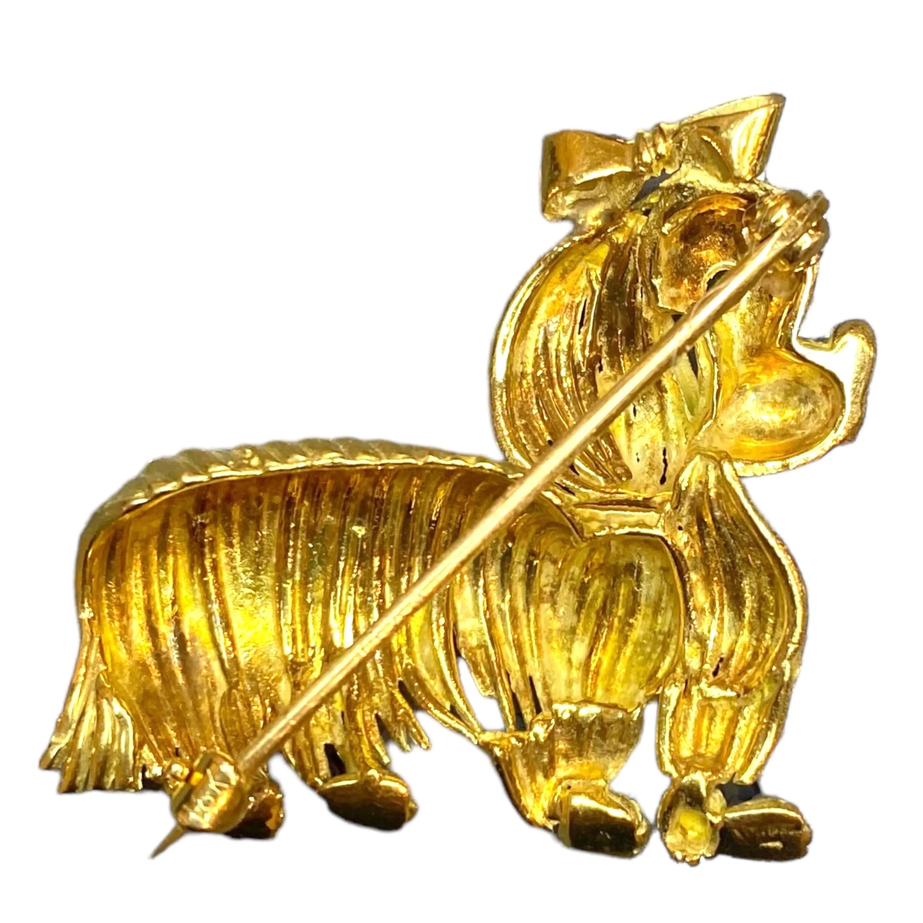 Vintage 18K Yellow Gold Dog Brooch