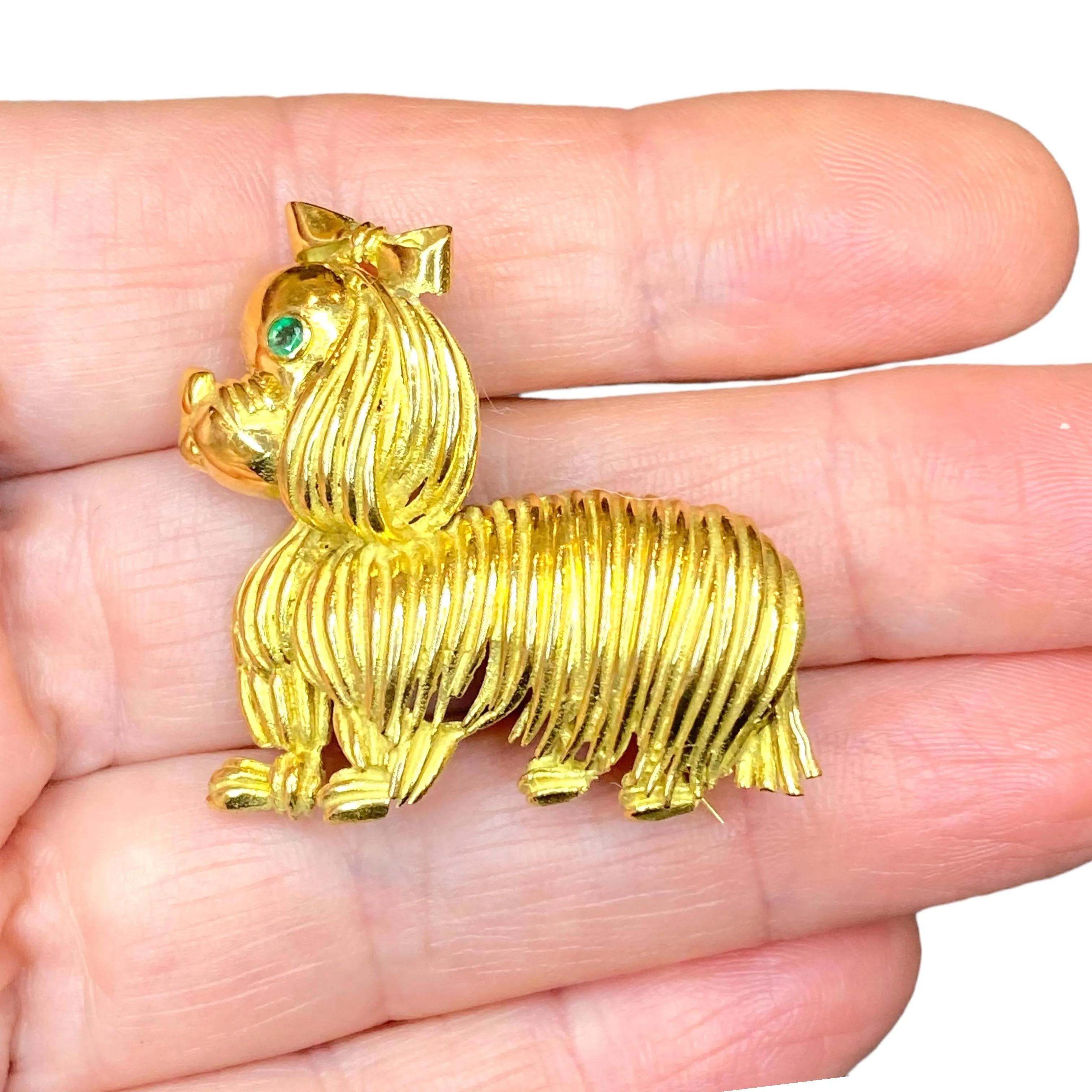 Vintage 18K Yellow Gold Dog Brooch