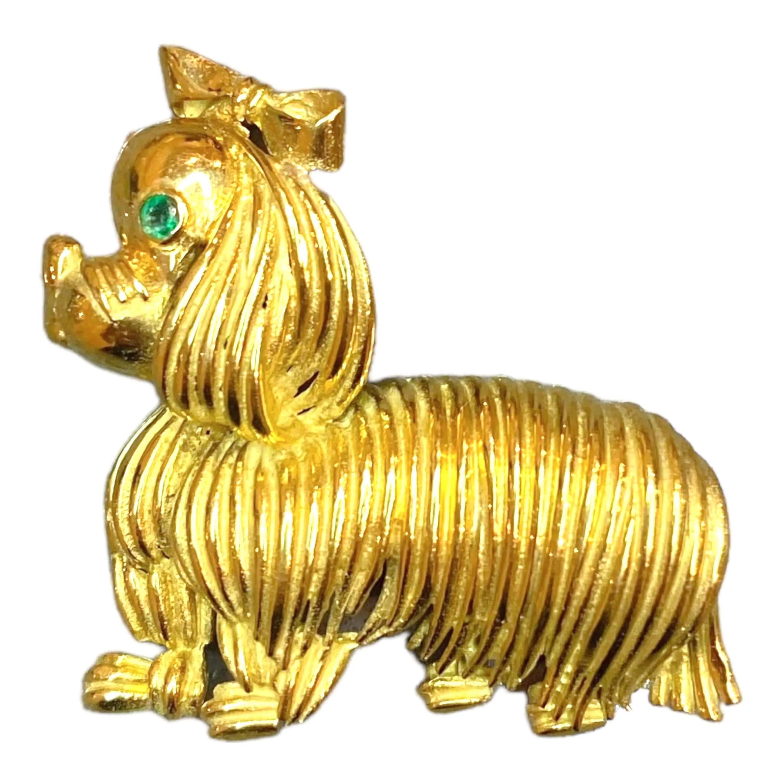 Vintage 18K Yellow Gold Dog Brooch