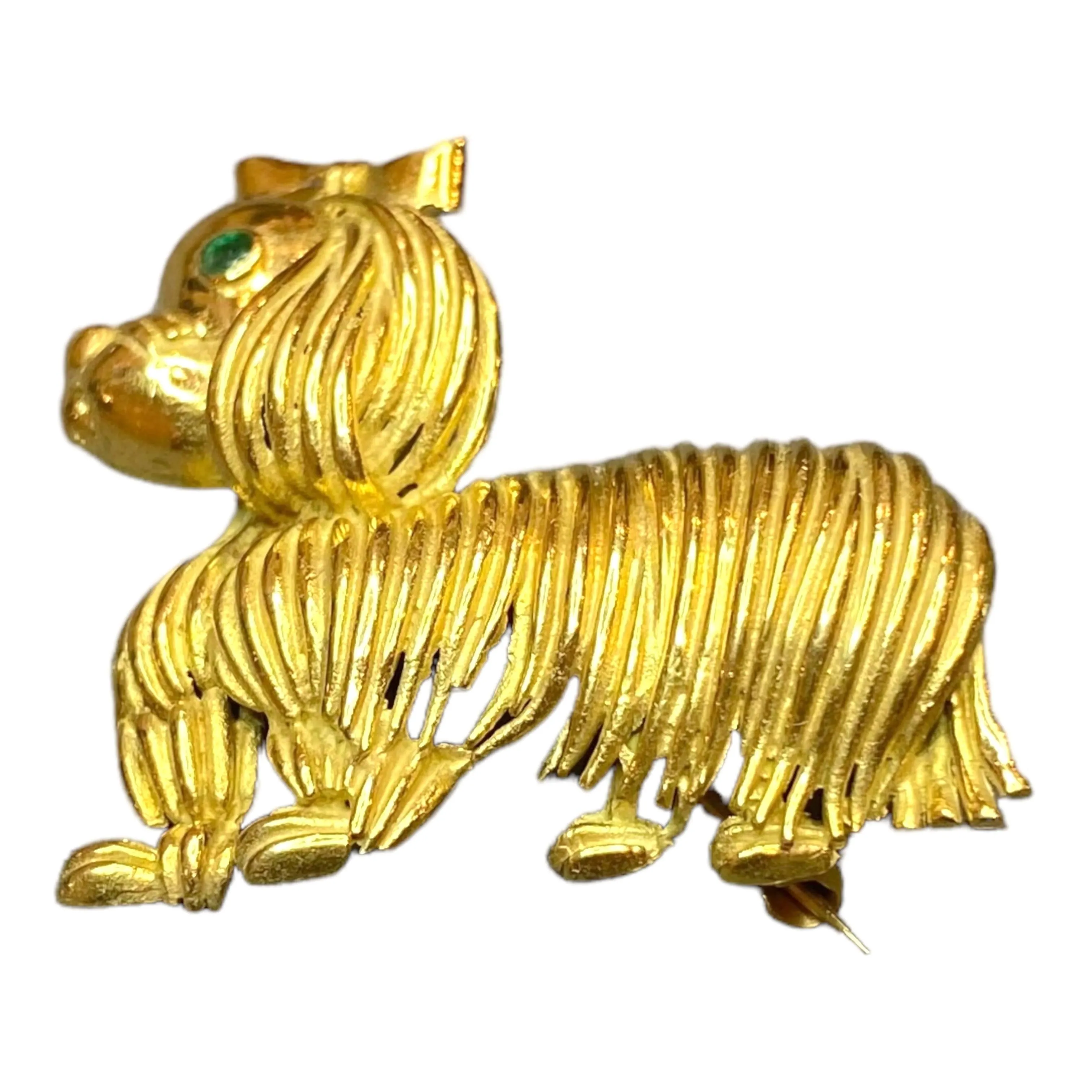 Vintage 18K Yellow Gold Dog Brooch