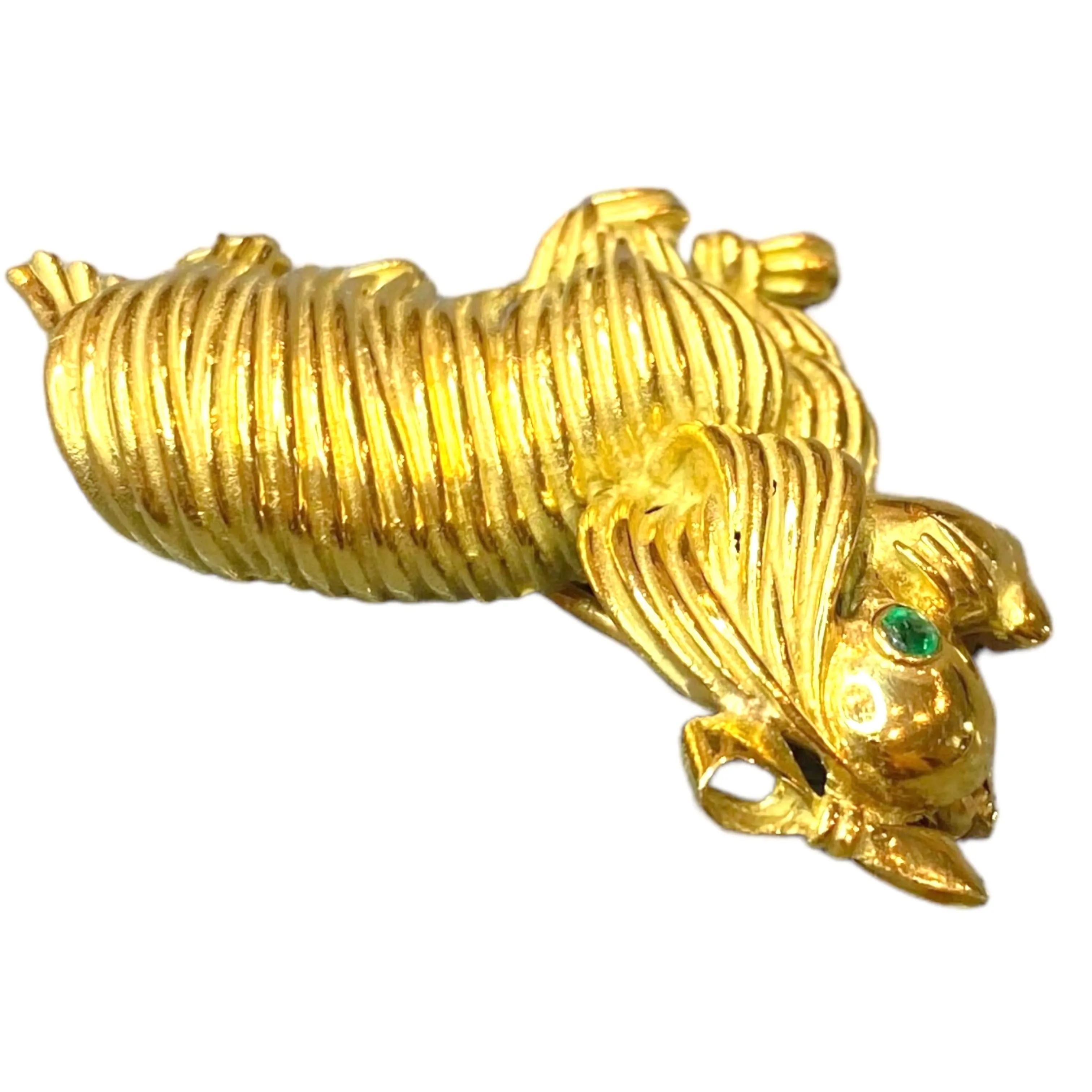 Vintage 18K Yellow Gold Dog Brooch