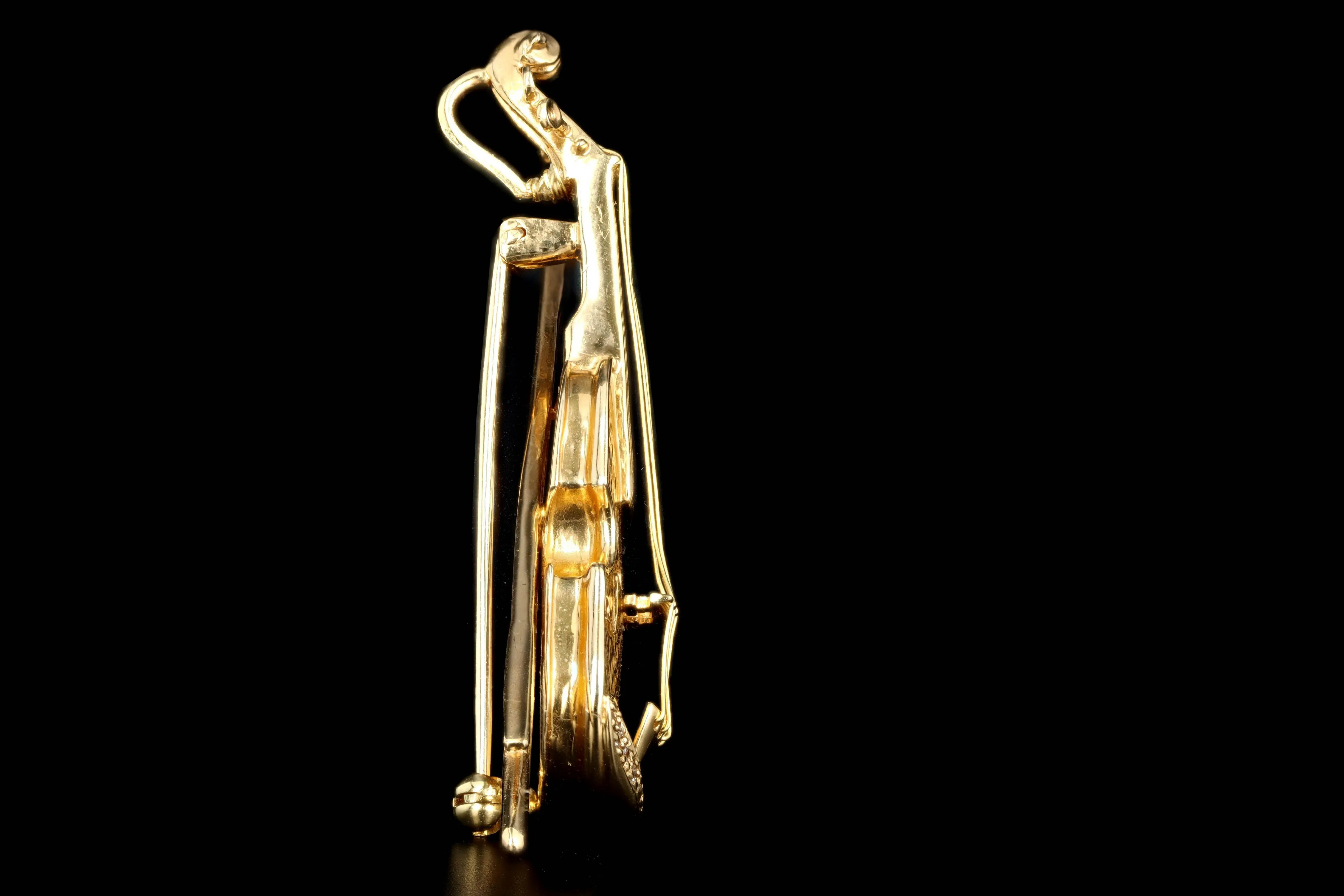 Vintage 18K Yellow Gold Sapphire & Diamond Violin Pendant/Brooch