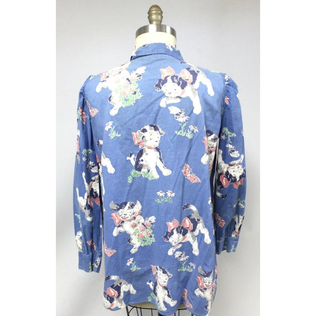 Vintage 1950s Cotton Smock Housewife Shabby Playful Puppies Print Cotton  I Love Lucy S-XL