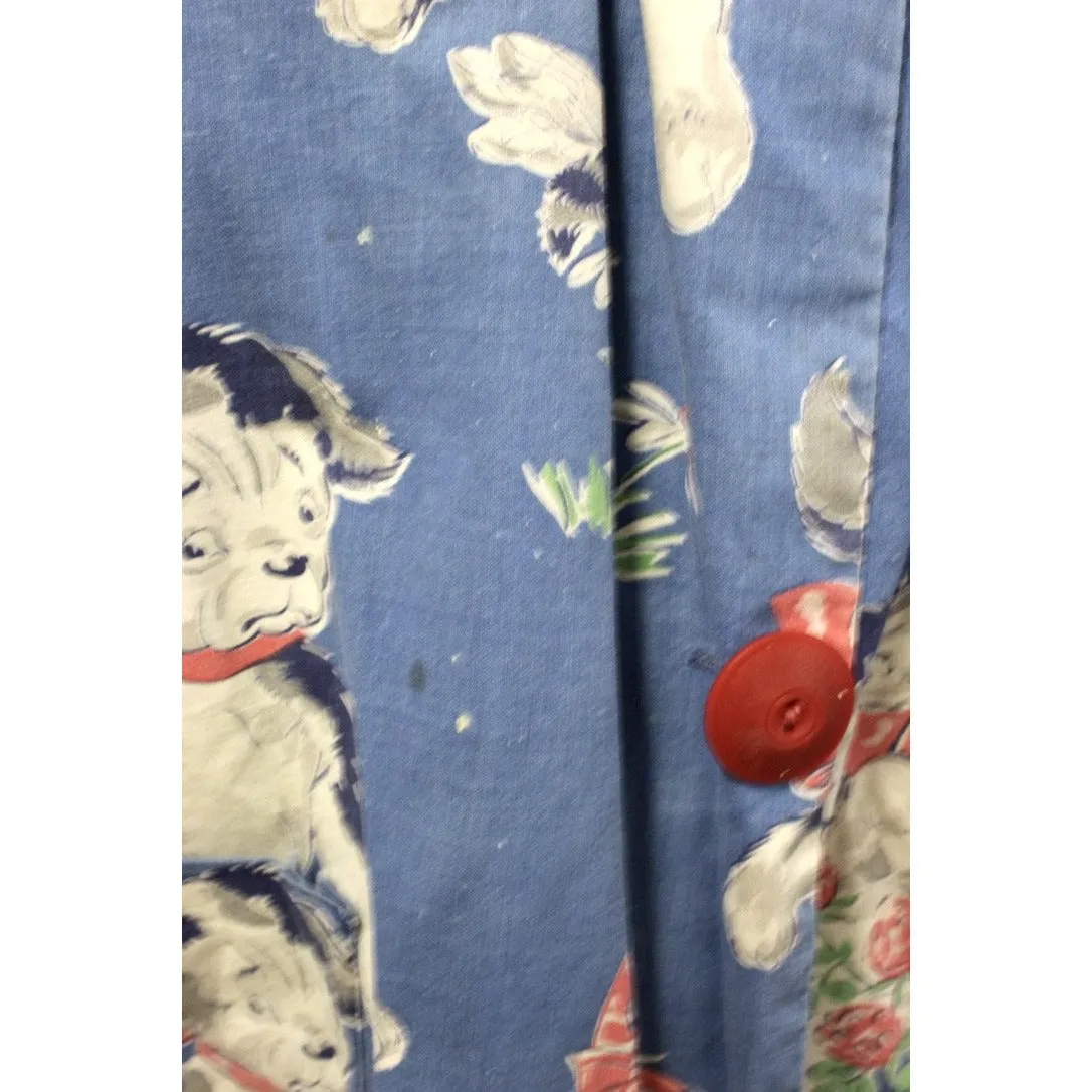 Vintage 1950s Cotton Smock Housewife Shabby Playful Puppies Print Cotton  I Love Lucy S-XL
