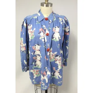 Vintage 1950s Cotton Smock Housewife Shabby Playful Puppies Print Cotton  I Love Lucy S-XL