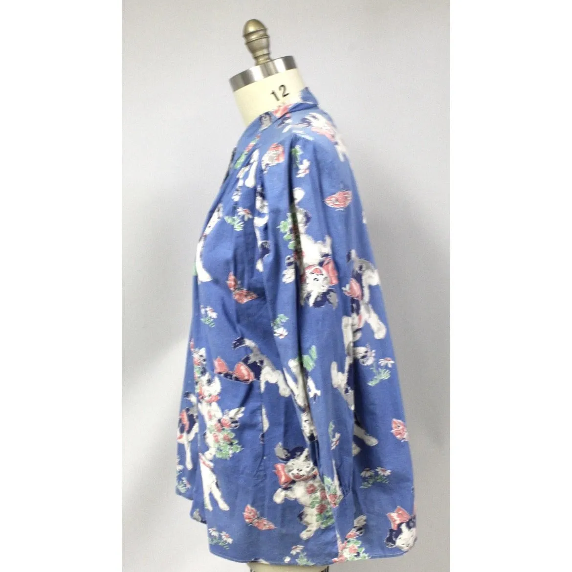 Vintage 1950s Cotton Smock Housewife Shabby Playful Puppies Print Cotton  I Love Lucy S-XL