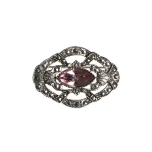 Vintage 1980s Victorian Revival Silver Marcasite and Lavender Rhinestone Petite Scatter Brooch, Pin