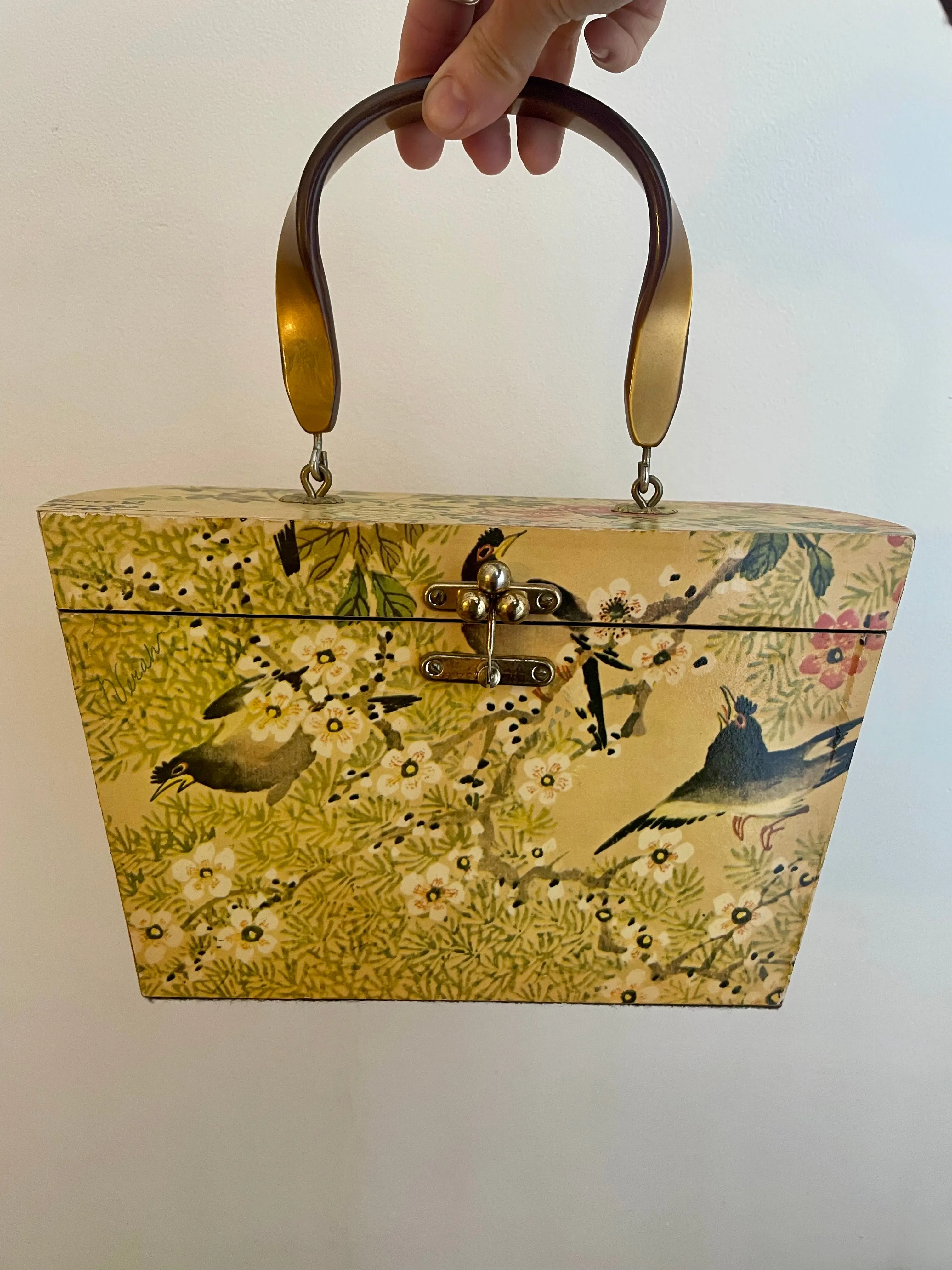 Vintage 70s decoupage box purse / makeup bag (HT2501)