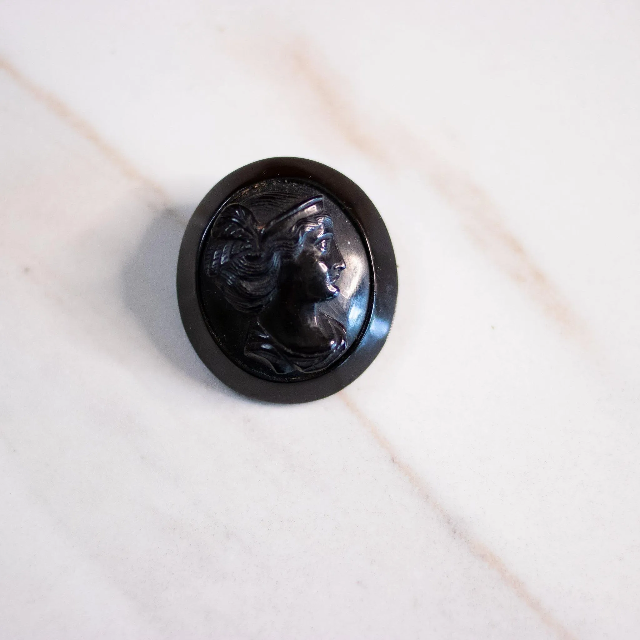 Vintage Black Bakelite Cameo Brooch