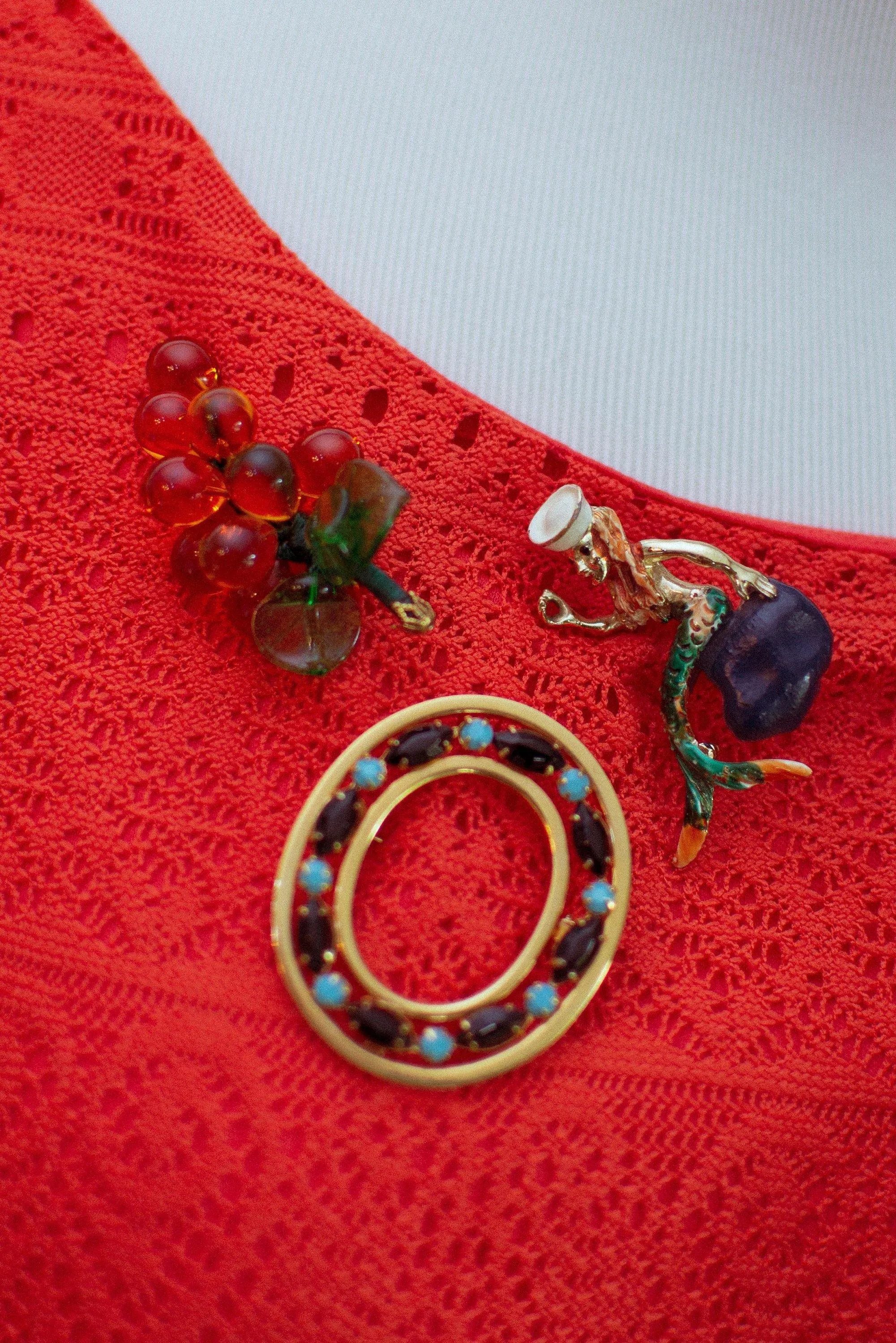 Vintage Blown Amber Glass Grape Brooch