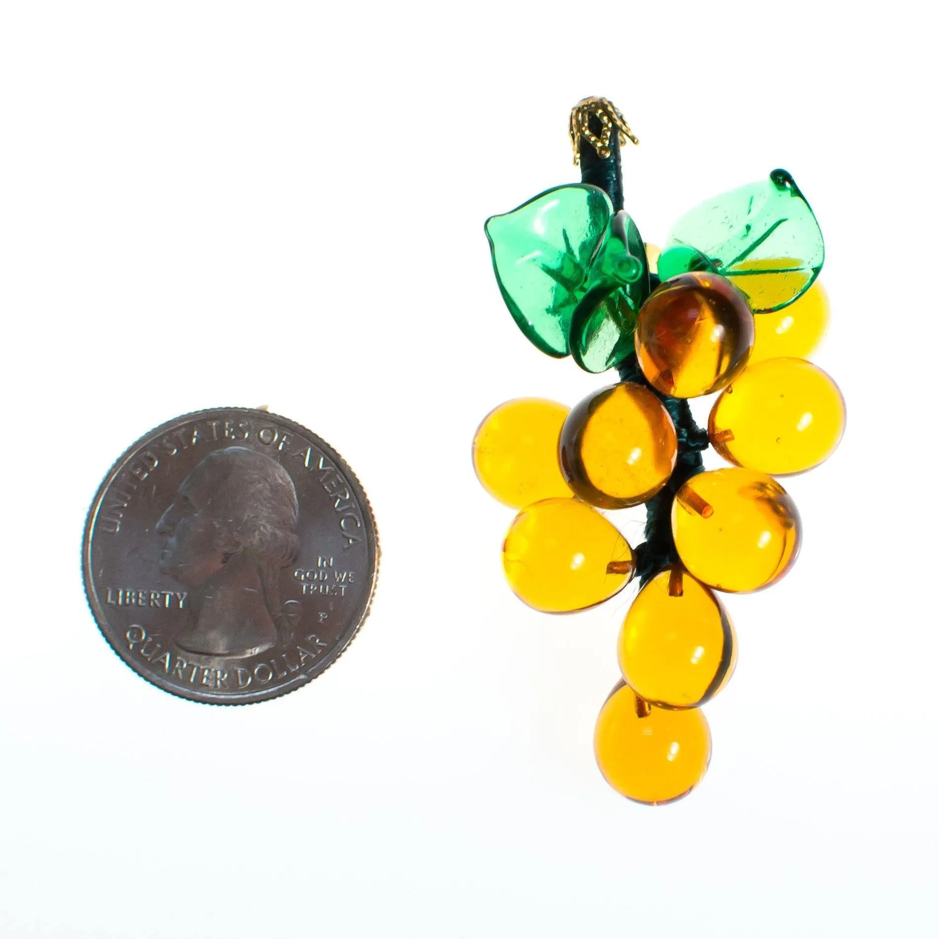 Vintage Blown Amber Glass Grape Brooch