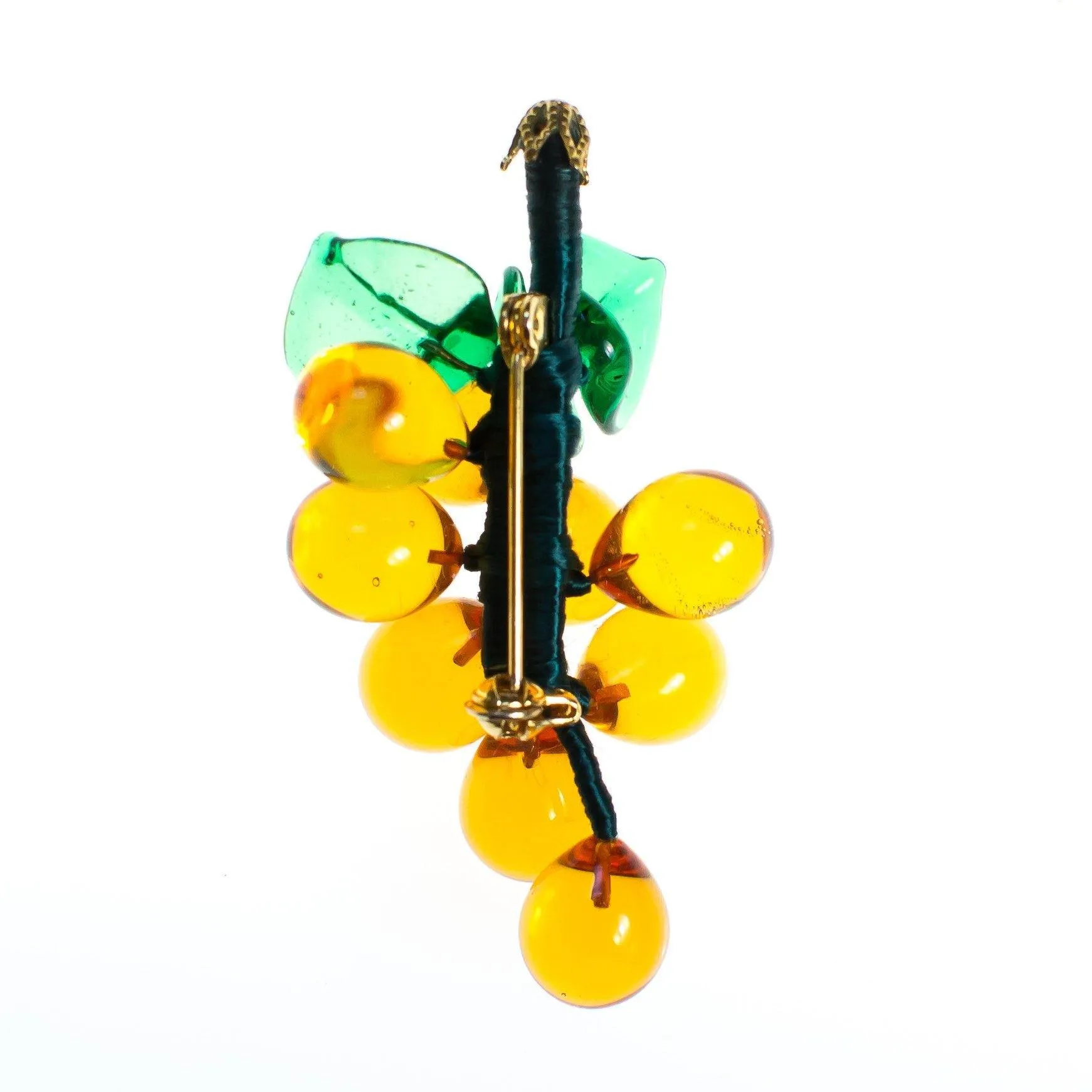 Vintage Blown Amber Glass Grape Brooch