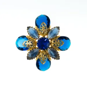 Vintage Blue Rhinestone Brooch, Gold Tone Brooch