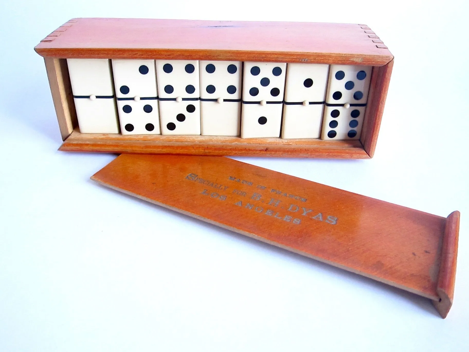 Vintage Celluloid Bakelite Dominoes - Made in France for B H Dyas