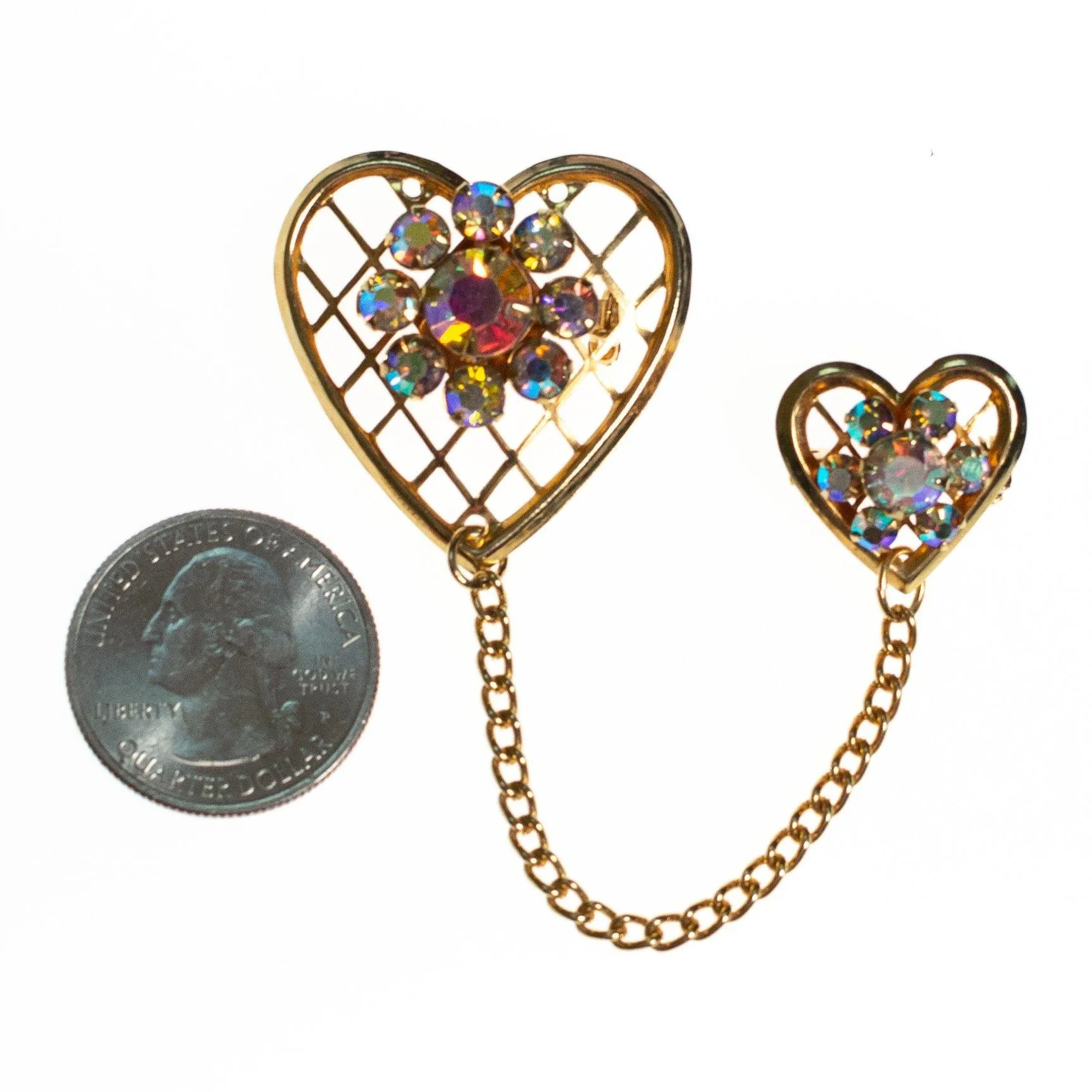 Vintage Chantelaine Brooch, Heart Brooch, Aurora Borealis Rhinstones