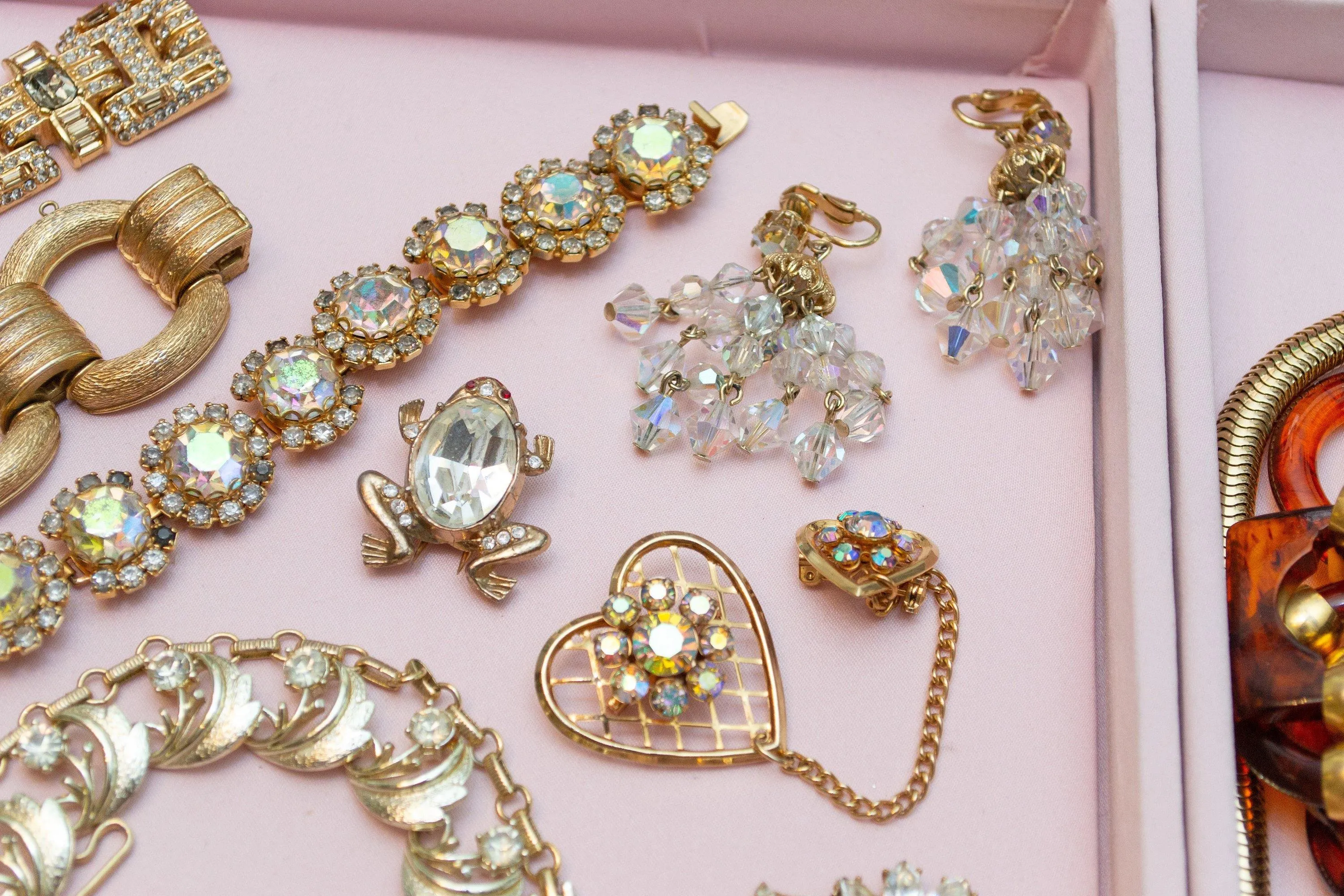 Vintage Chantelaine Brooch, Heart Brooch, Aurora Borealis Rhinstones