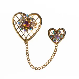 Vintage Chantelaine Brooch, Heart Brooch, Aurora Borealis Rhinstones