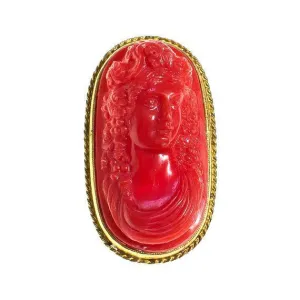 Vintage Coral Lucite Cameo Relief Brooch