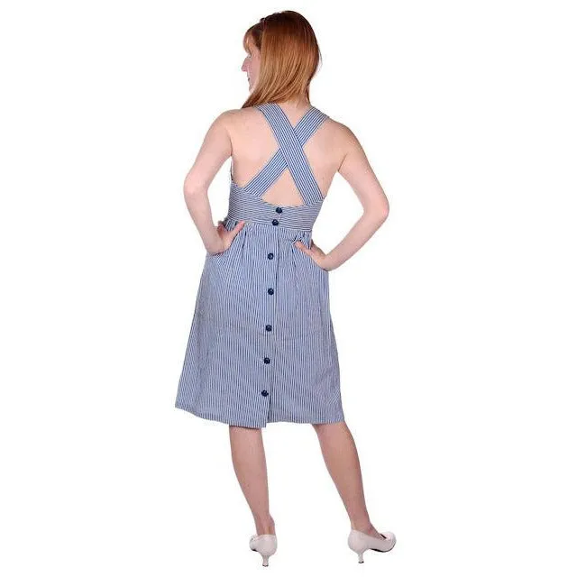 Vintage Cotton Pin Striped Jumper Sundress  Criss-Cross Back 1940s NWOT 32-26-46