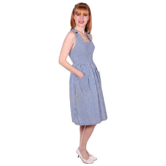 Vintage Cotton Pin Striped Jumper Sundress  Criss-Cross Back 1940s NWOT 32-26-46