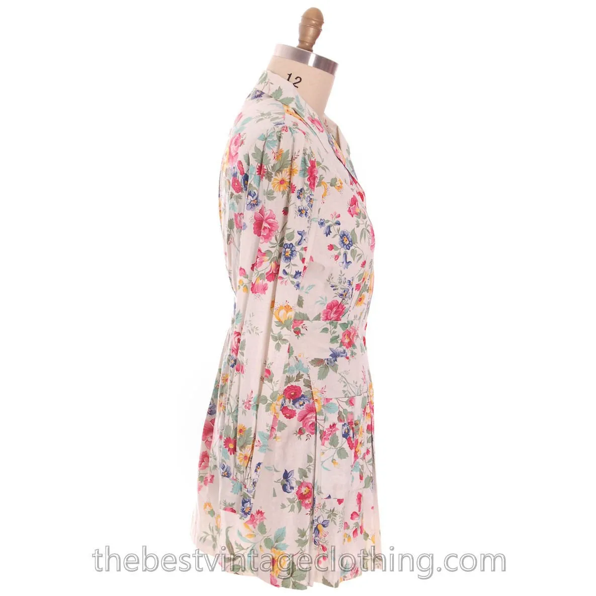Vintage Cotton Smock Housewife Floral Roses Polished Cotton Blouse  I Love Lucy 1950s M-L