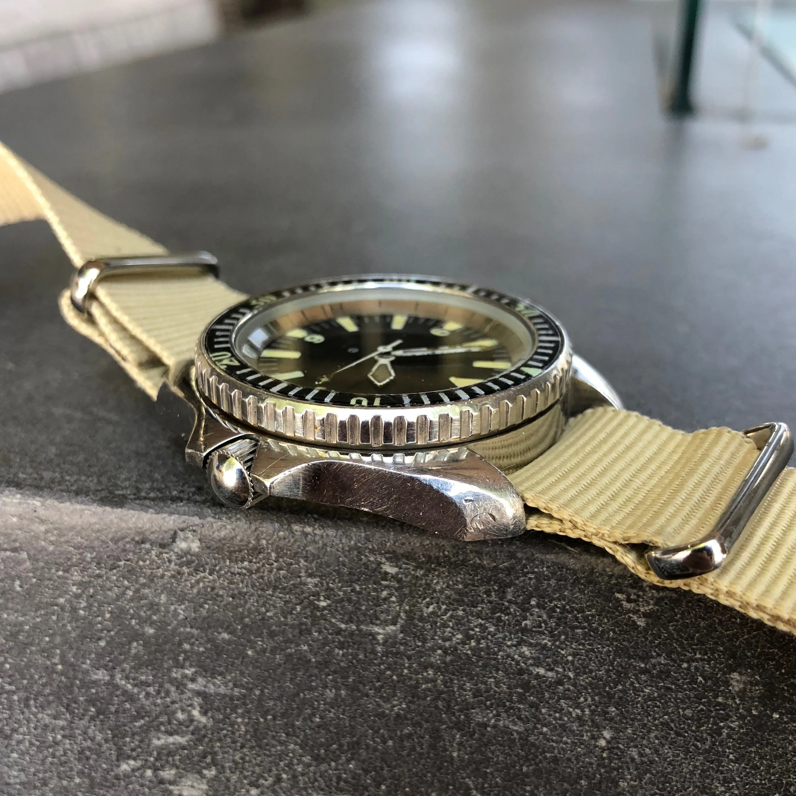 Vintage CWC Cabot Watch Company Royal Navy Sterile Milsub Divers Wristwatch Circa 1980