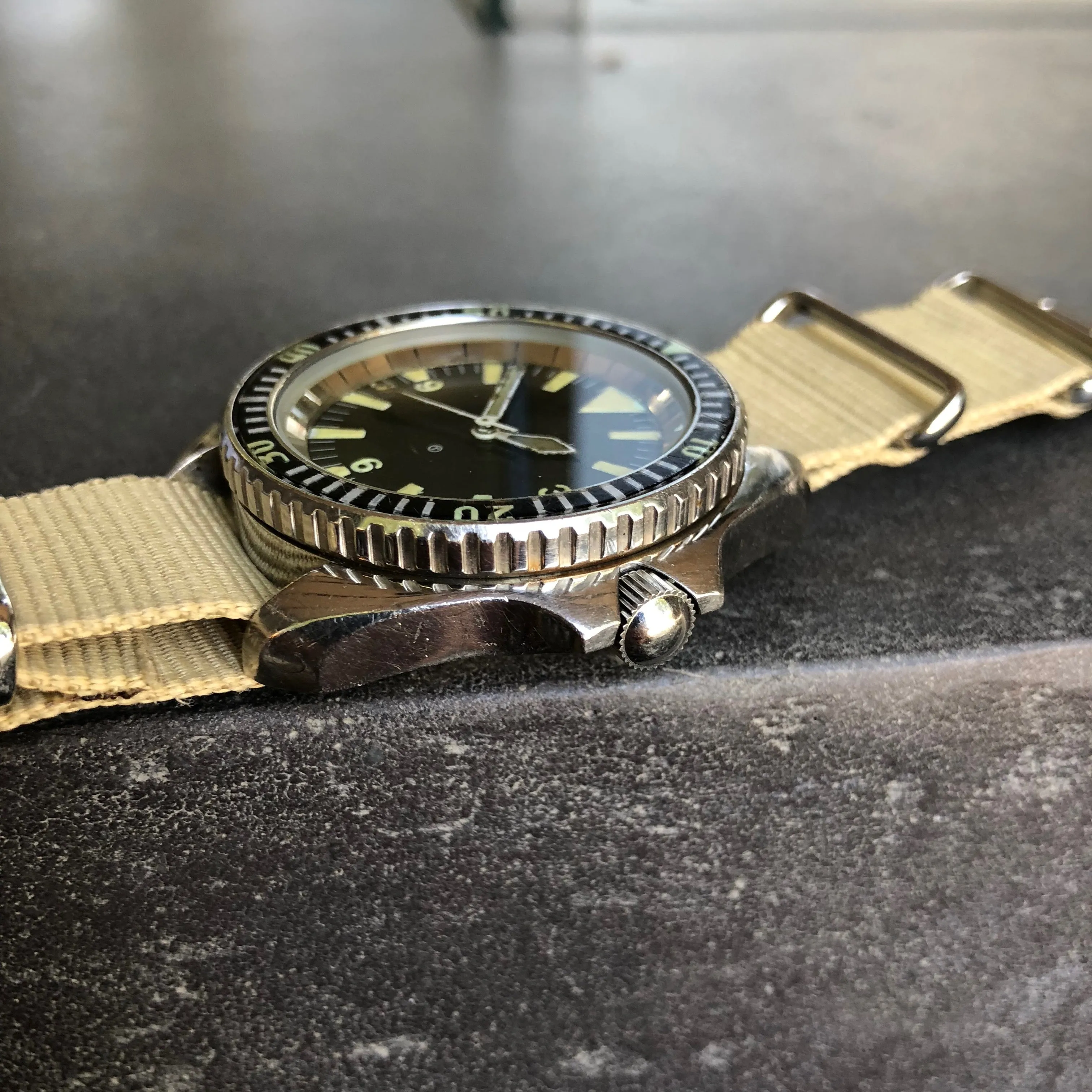 Vintage CWC Cabot Watch Company Royal Navy Sterile Milsub Divers Wristwatch Circa 1980