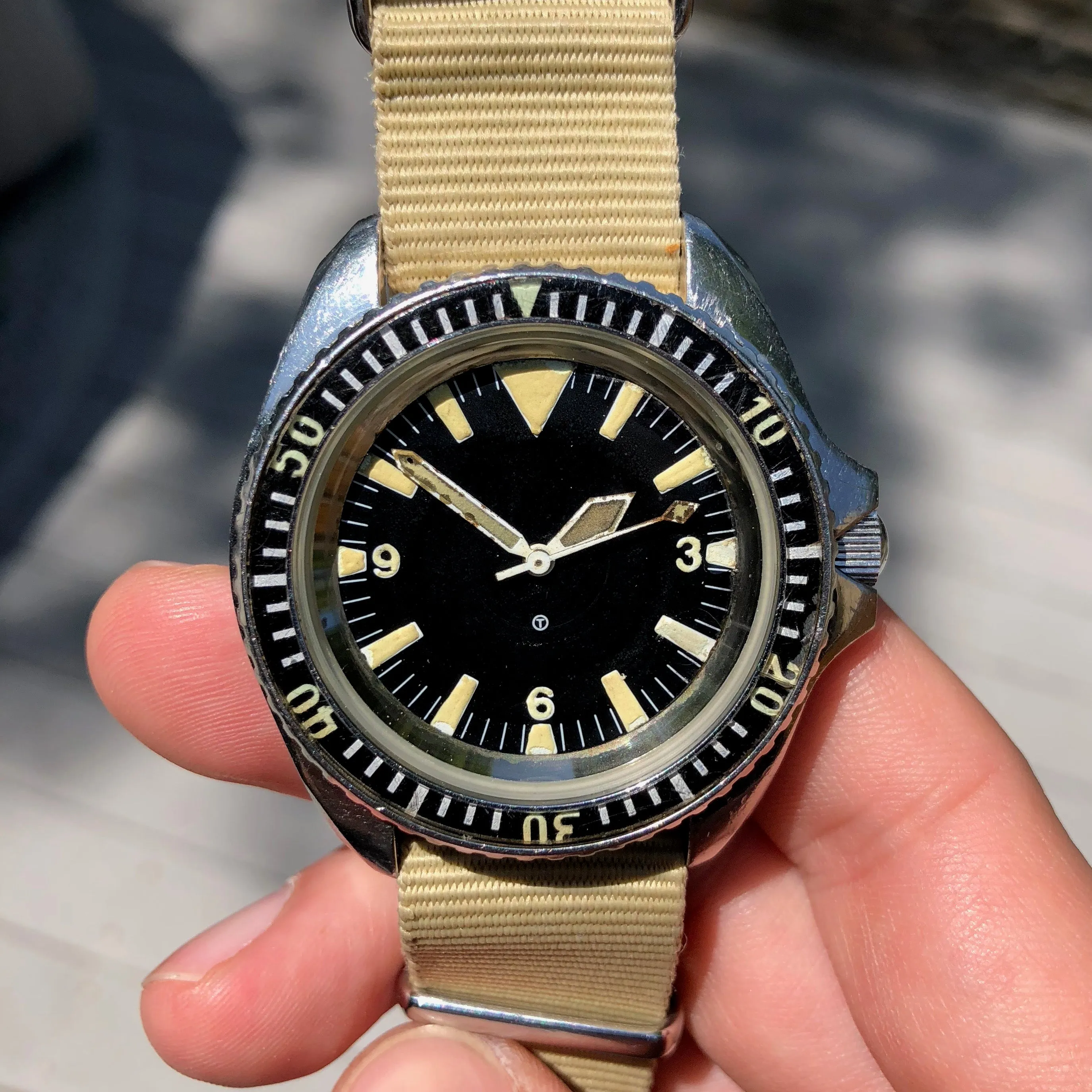 Vintage CWC Cabot Watch Company Royal Navy Sterile Milsub Divers Wristwatch Circa 1980