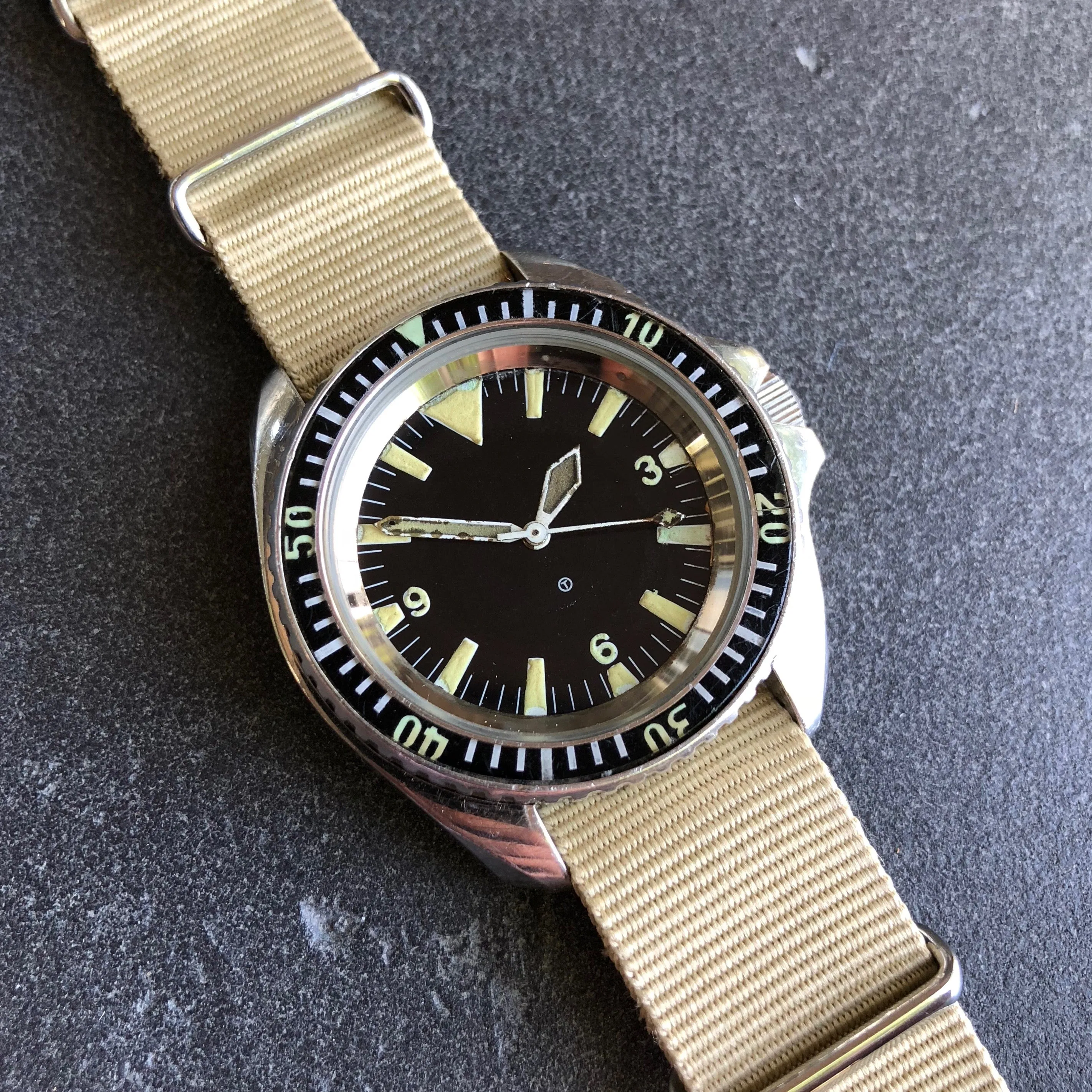Vintage CWC Cabot Watch Company Royal Navy Sterile Milsub Divers Wristwatch Circa 1980
