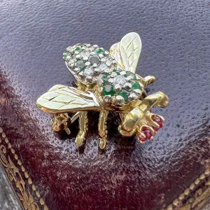 Vintage Diamond & Emerald Bee Pin/ Pendant