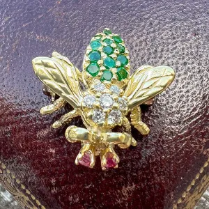 Vintage Diamond & Emerald Bee Pin/ Pendant