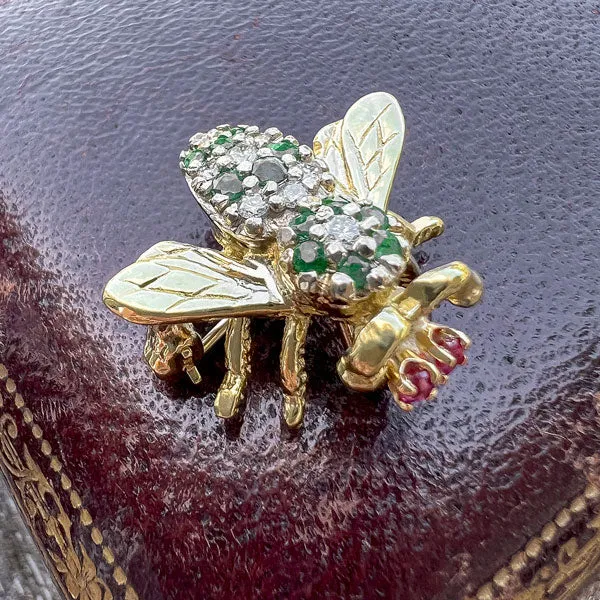 Vintage Diamond & Emerald Bee Pin/ Pendant