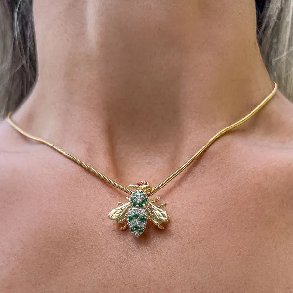 Vintage Diamond & Emerald Bee Pin/ Pendant