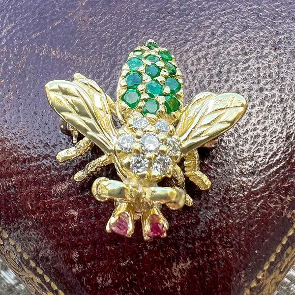 Vintage Diamond & Emerald Bee Pin/ Pendant