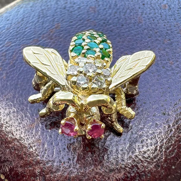 Vintage Diamond & Emerald Bee Pin/ Pendant