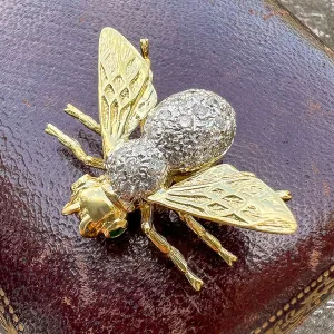 Vintage Diamond & Emerald Bee Pin