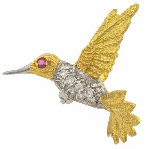 Vintage Diamond & Ruby Hummingbird Pin