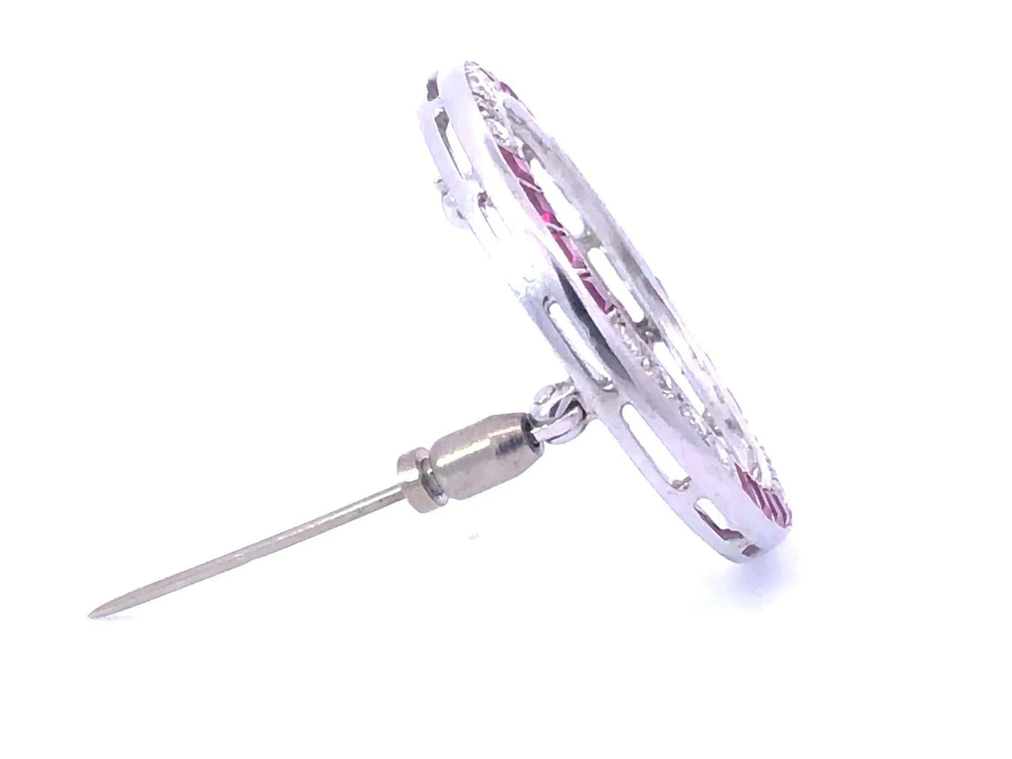 Vintage Diamond and Ruby Circle Brooch in Platinum