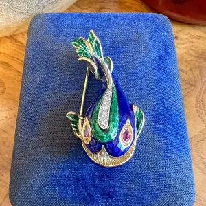 Vintage Diamond Enamel Fish Pin